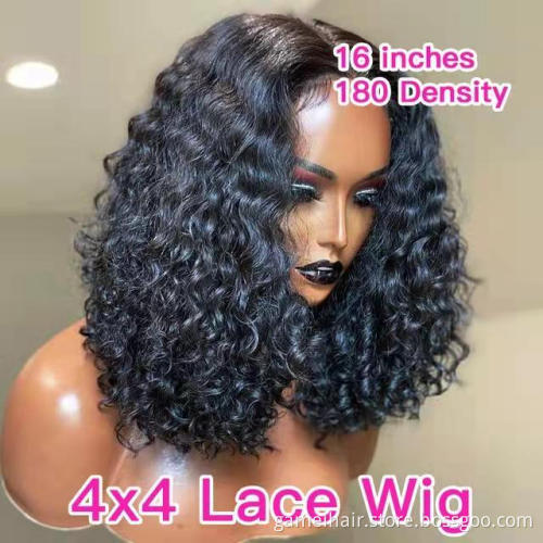 Water Wave Bob Wigs Lace Front Human Hair Wigs Waterwave 150% 180% Short Curly Bob Lace Closure Wig For Black Women